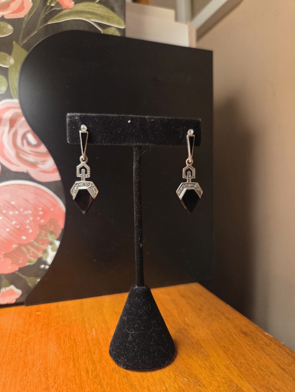 Vintage Silver And Onyx Earrings